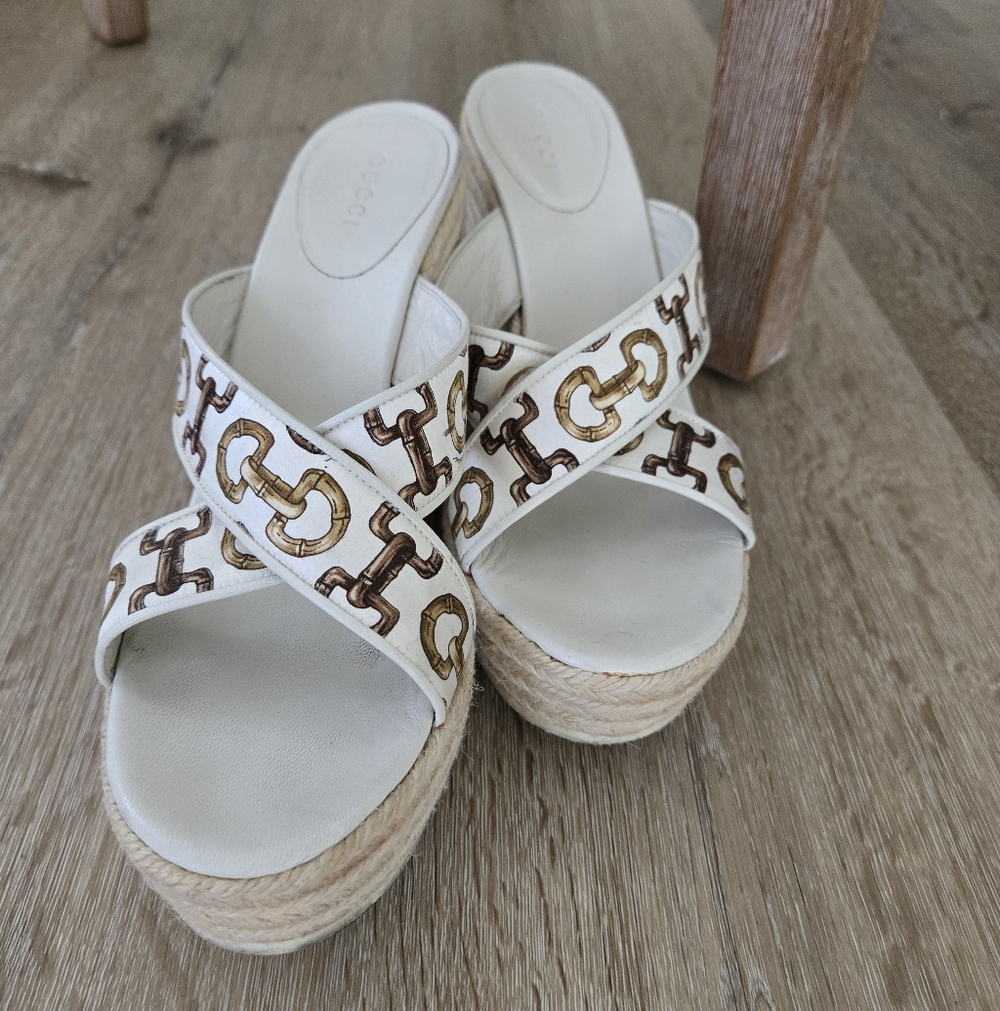 Gucci Women's White and Brown Platform Sandals